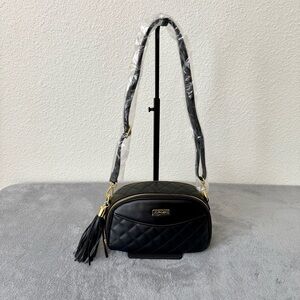 NEW Joy & Iman Black Leather Quilted Crossbody Bag